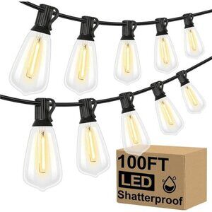 Patio String Lights 100FT Edison Bulbs 52 Shatterproof